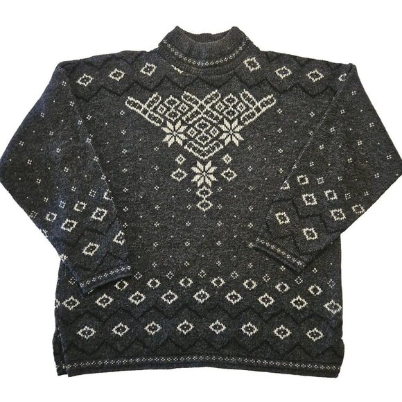 Vtg Ski Sweater Mens Sz M Gray Fair Isle Snowflake Spunky Acrylic Mock Neck USA - Picture 1 of 10